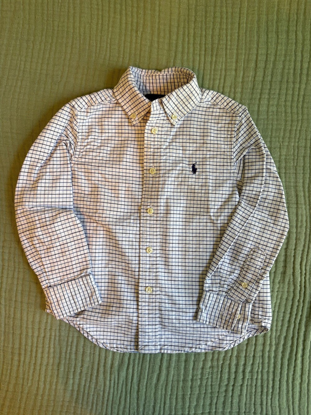 Polo Ralph Lauren 4T Button Down Shirt White Navy Grid Check Cotton